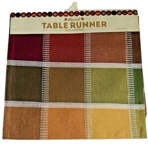 Thanksgiving Fall Table Runner 14x36 Autumn Colors Check Plaid Machine Wash